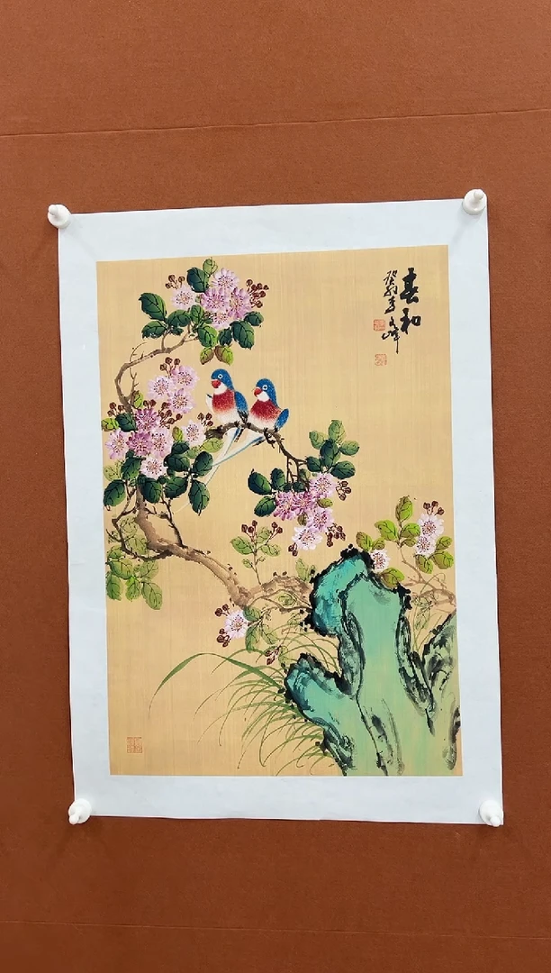 国画李文峰四尺三开仿古花鸟