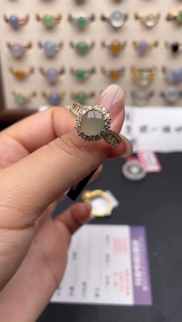 银S925镶嵌戒指翡翠一物一证一礼盒