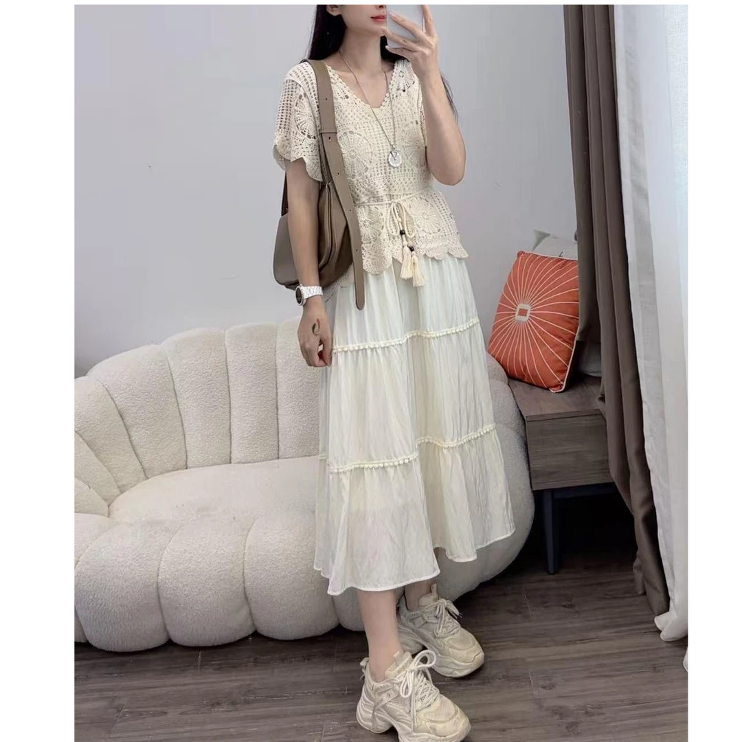 韩系套装裙女士夏季2025新款吊带连衣裙+蕾丝罩衫两件套DYY2889