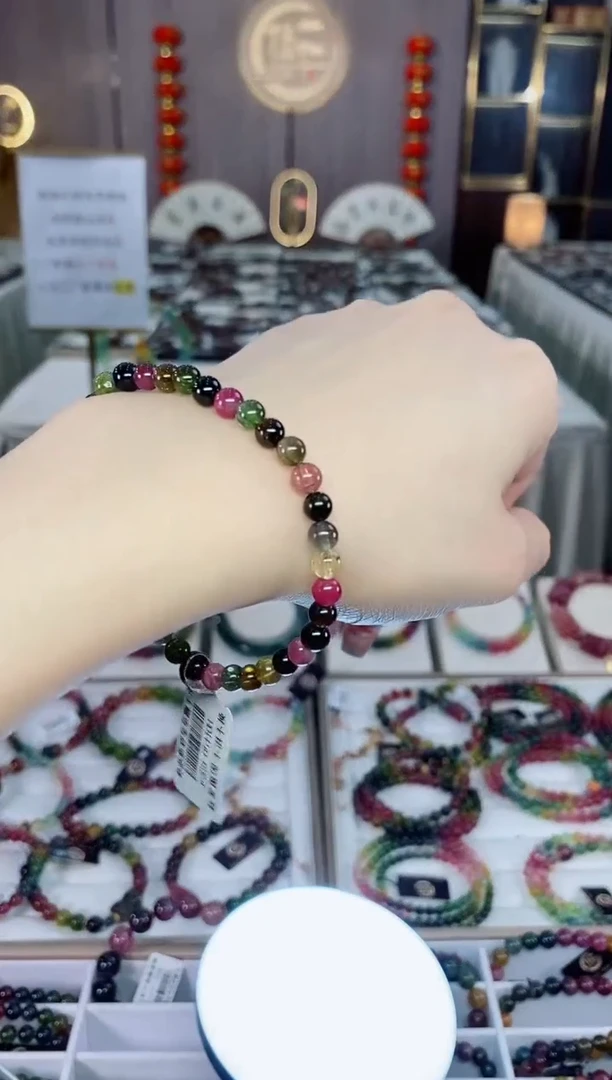 老矿碧玺色标透体单圈手串5mm+未镶嵌碧玺dan多样性发货一条
