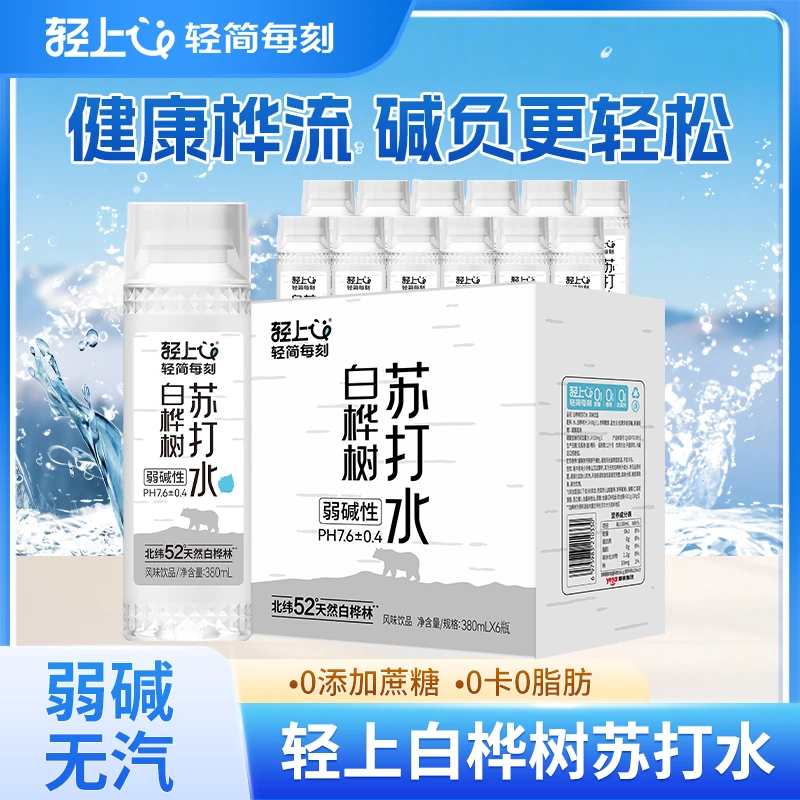 轻上白桦树苏打水弱碱性无气饮料380ml运动补水清爽饮品整箱批发