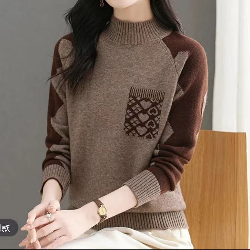 799.【咖色  胸前假口袋】秋冬2024新款外穿针织衫女