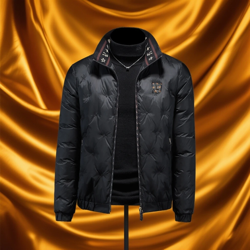 维斯克纳潮牌刺绣夹克羽绒服男款修身新款轻薄短款立领冬季外套潮