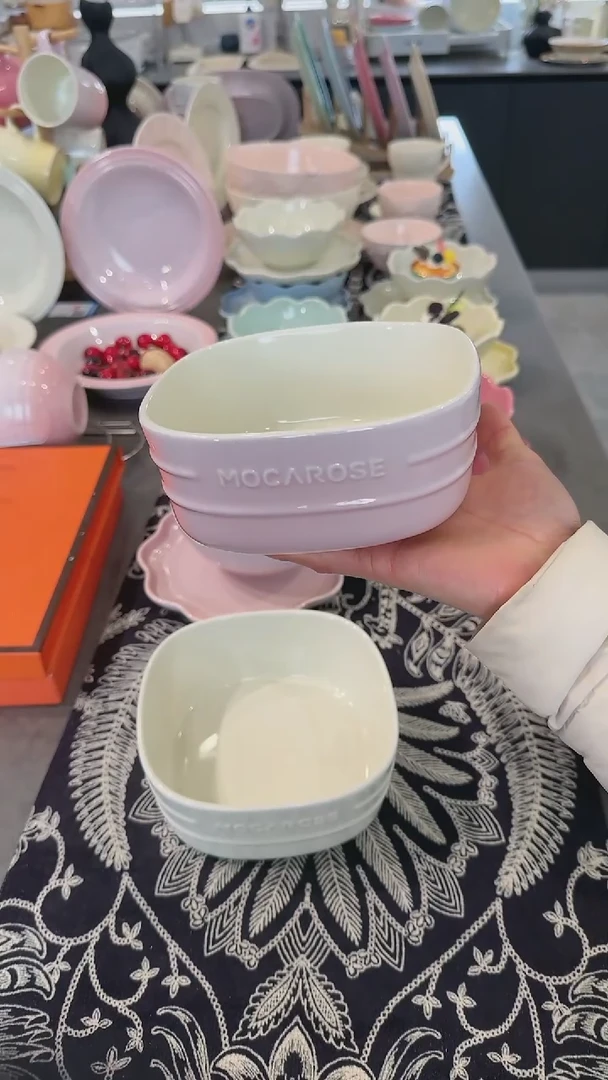 【闪购商品】瓷方形炻彩大碗15cm-樱花粉x1