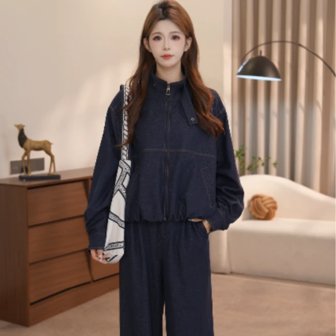 Basic House/百家好秋季气质休闲老钱风上衣直筒裤套装