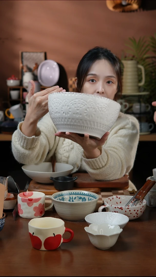 瓷片9英寸做旧浮雕大汤碗 微瑕 凑满20发货