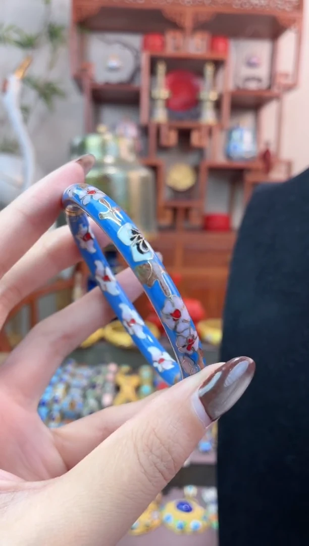 非遗手工景泰蓝开口镯子天蓝