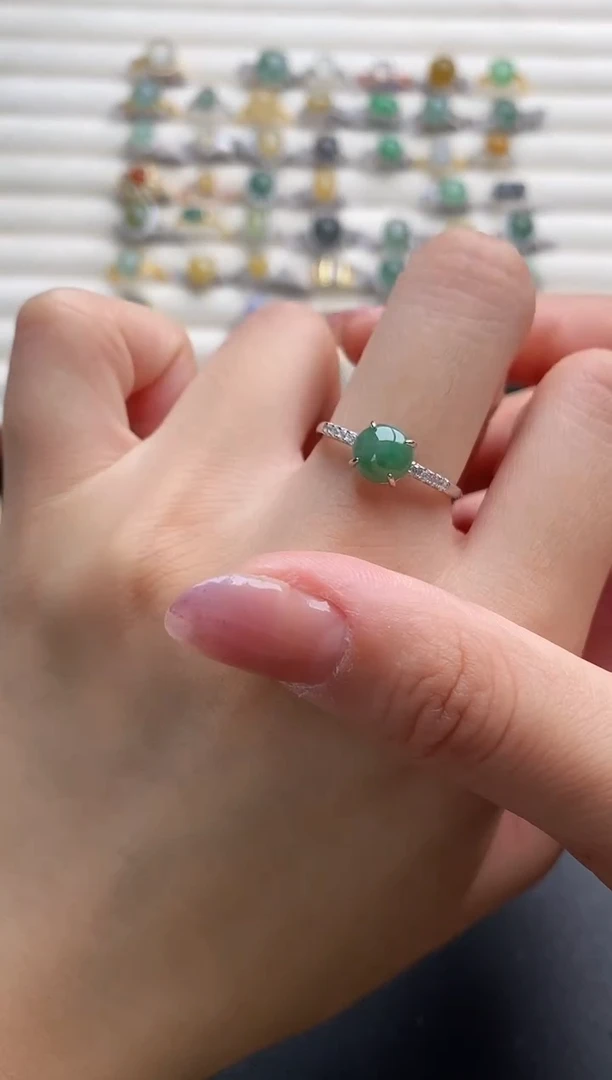 银S925镶嵌戒指翡翠22222+5