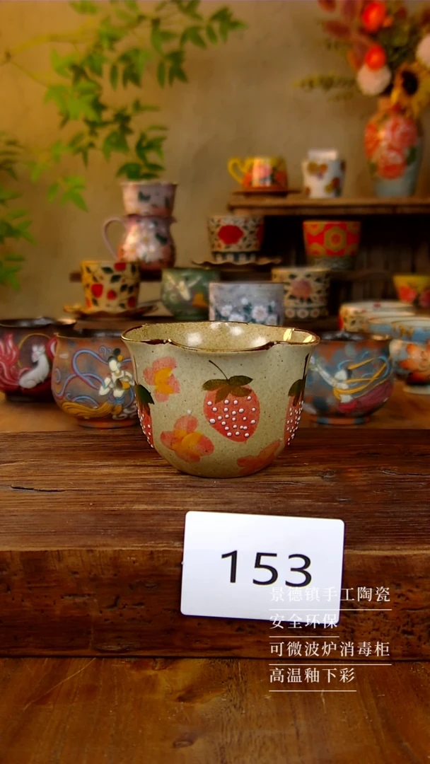 杯子153景德镇手绘釉下彩陶瓷杯子