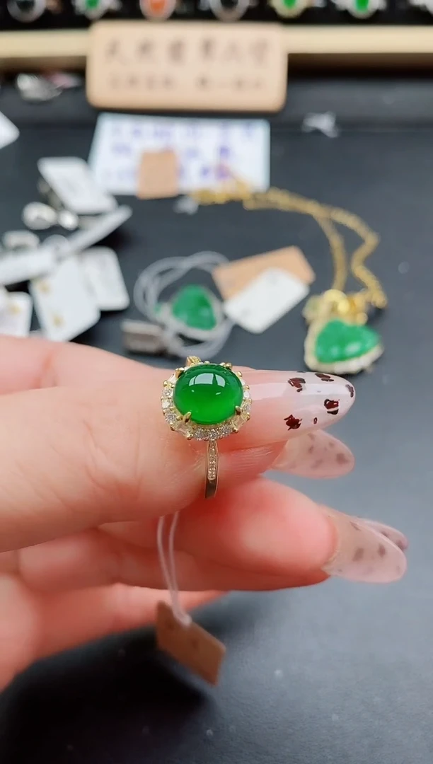 银S925镶嵌戒指翡翠1