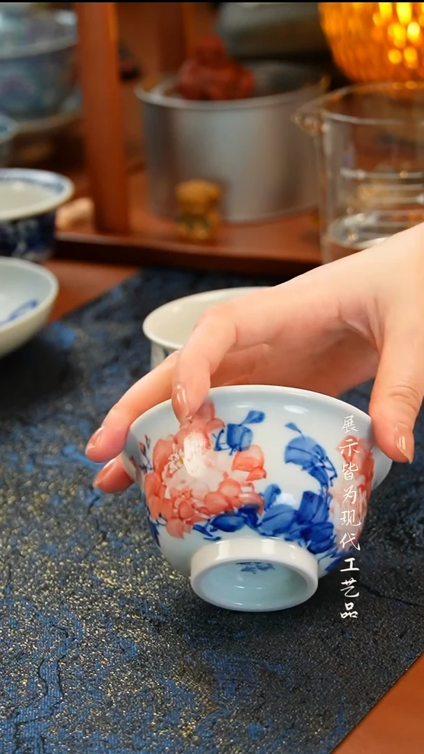 景德镇写意柚野柴窑牡丹杯