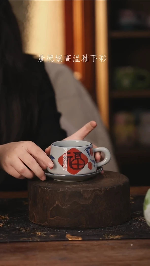 陶瓷景德镇高温釉下手绘陶瓷@L385@