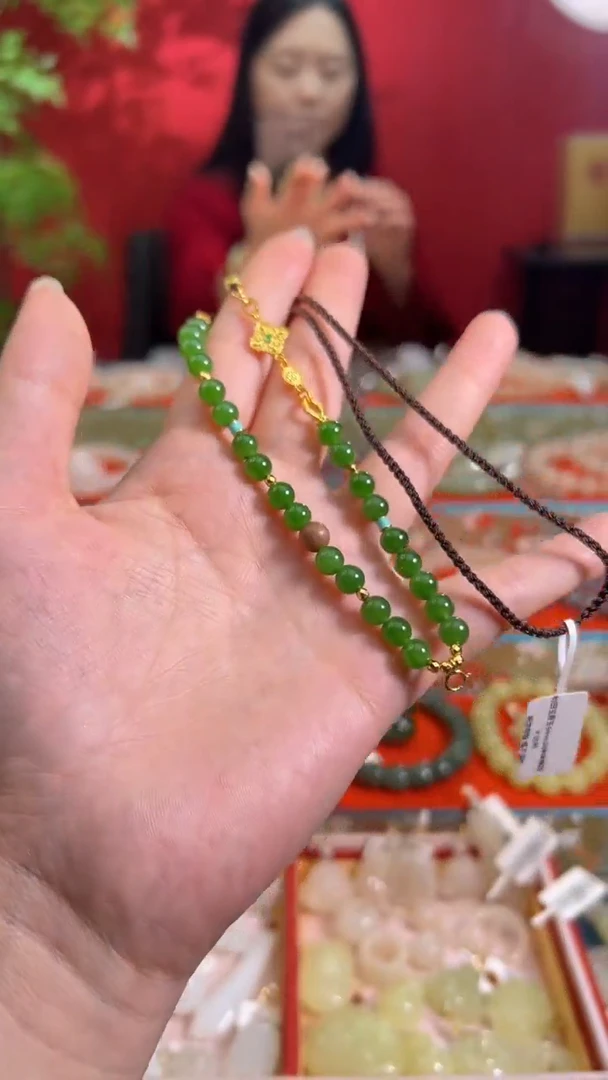 项链未镶嵌和田玉碧玉半珠绳