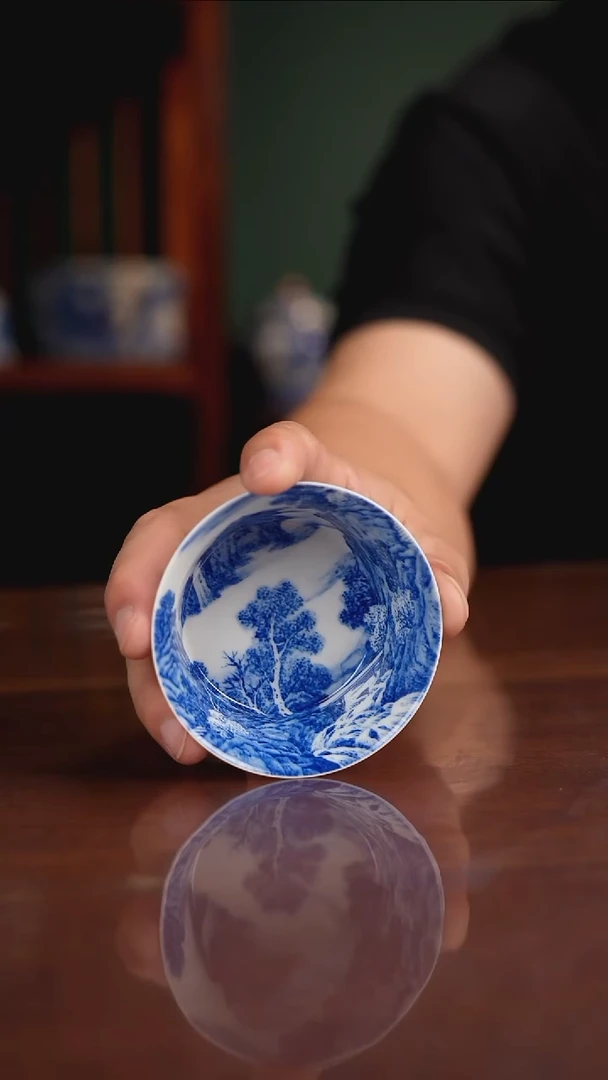 晓月窑青花高端茶具手工手绘