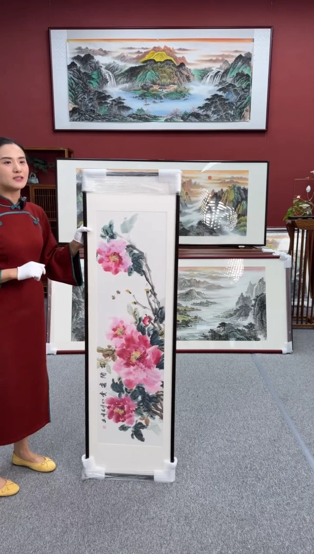 国画手绘  花开富贵  150*45