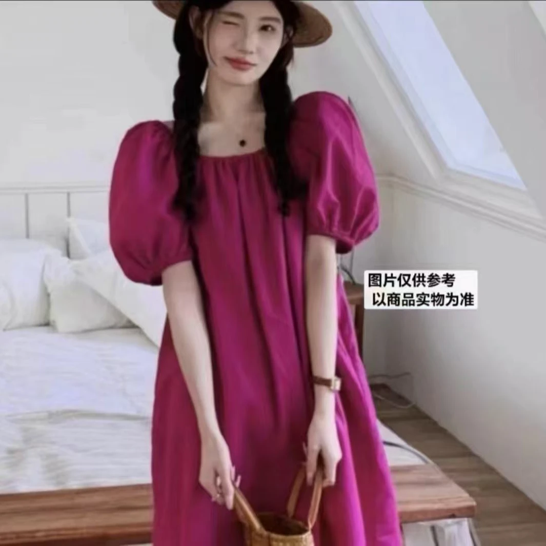 大码胖mm方领连衣裙淑女夏季减龄2025新款长裙法式宽松显瘦气质
