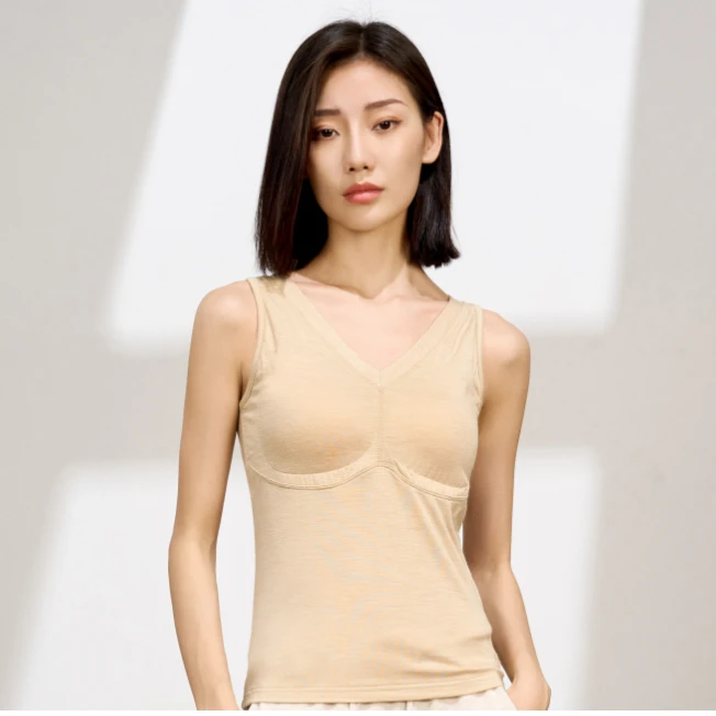 天然柞蚕丝女士舒适百搭背心自带胸垫可拆卸 9623C309