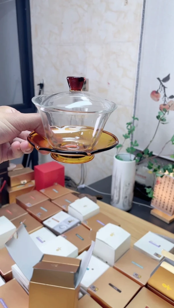 荷叶盖碗/琥珀色