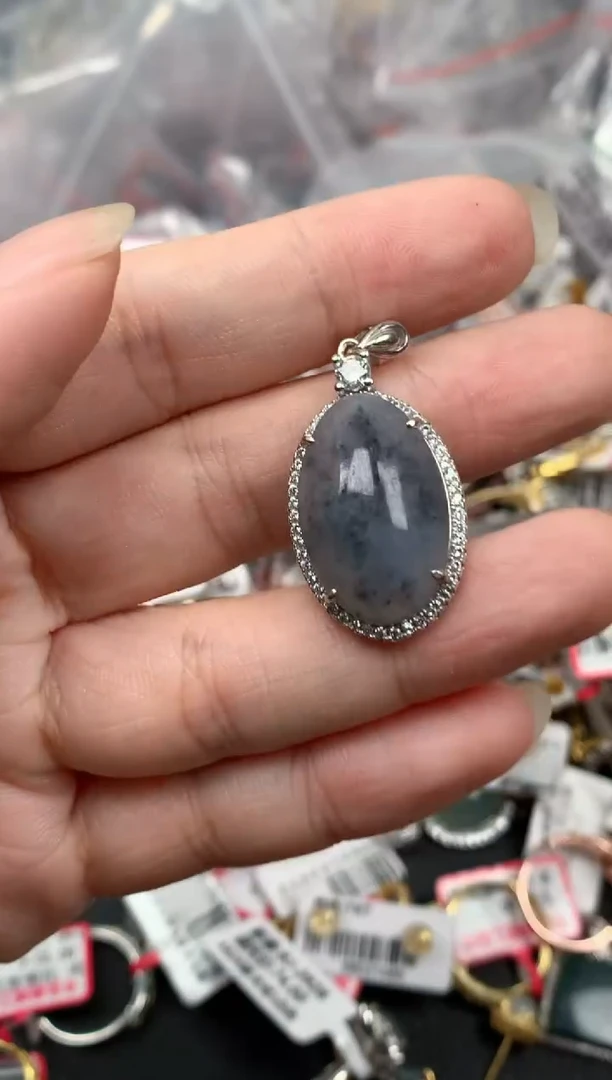 翡翠戒指银S925镶嵌天然A货缅甸翡翠