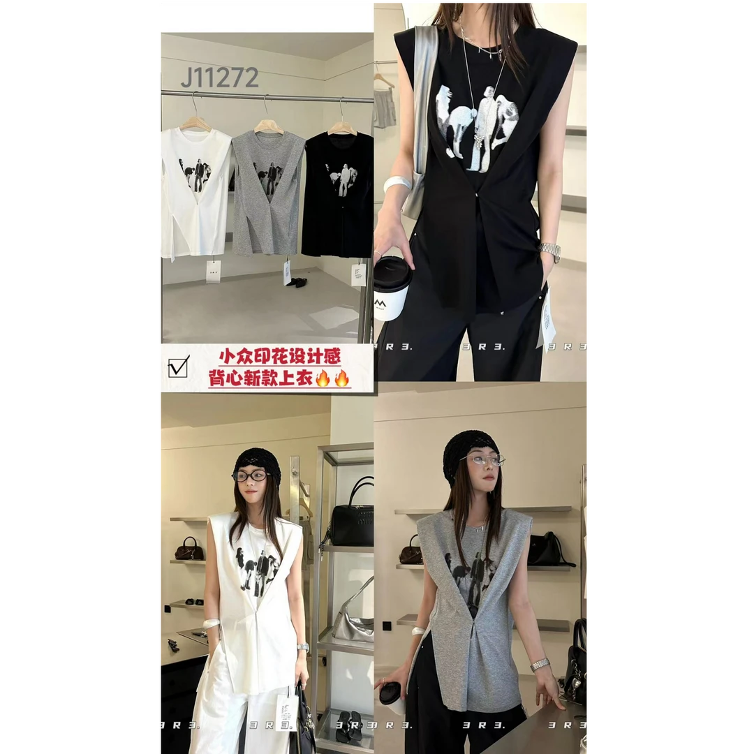 十三行3R3-夏季福秒美式收腰开衩无袖背心#11272