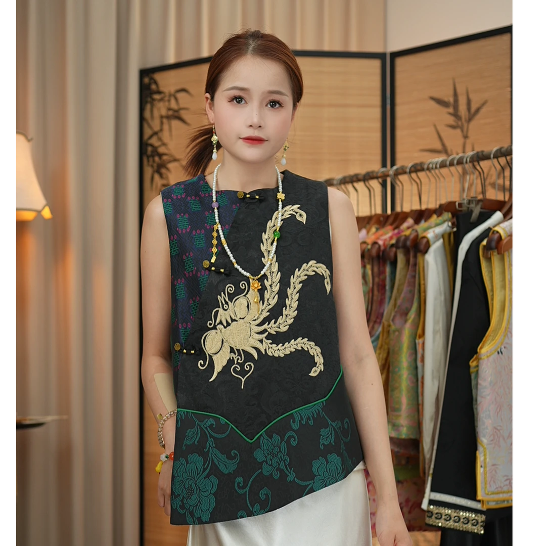 CHUNTIAN/椿锦【双喜】新中式宋锦刺绣马甲