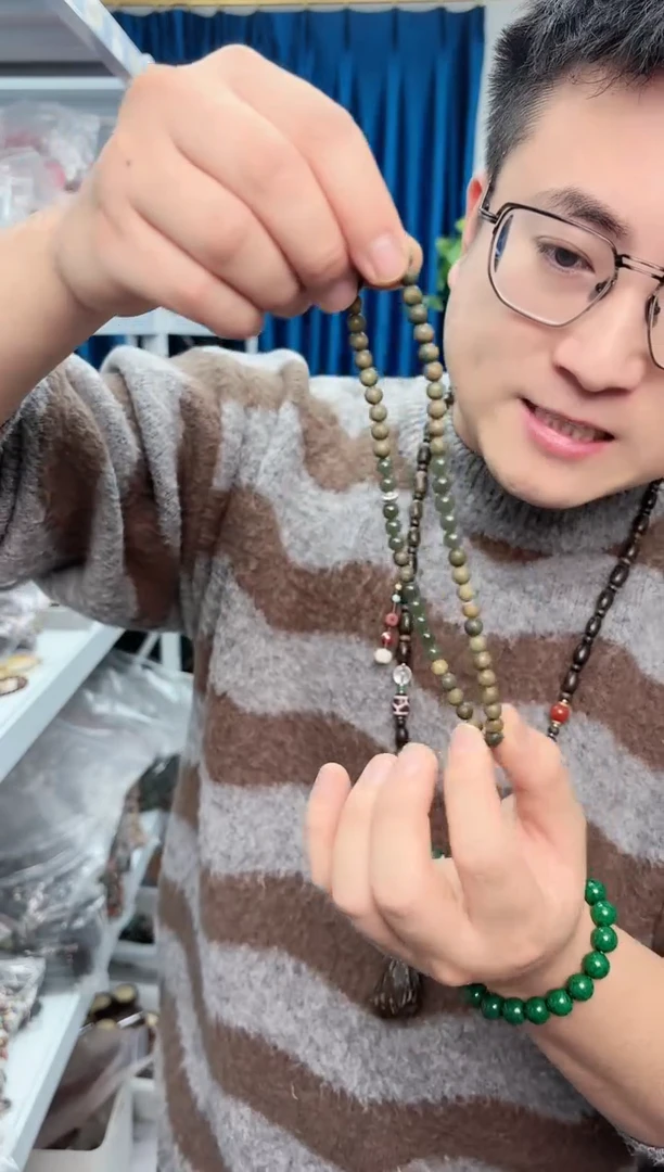 【闪购商品】维腊木（绿檀）手串未镶嵌DIY和田玉双圈