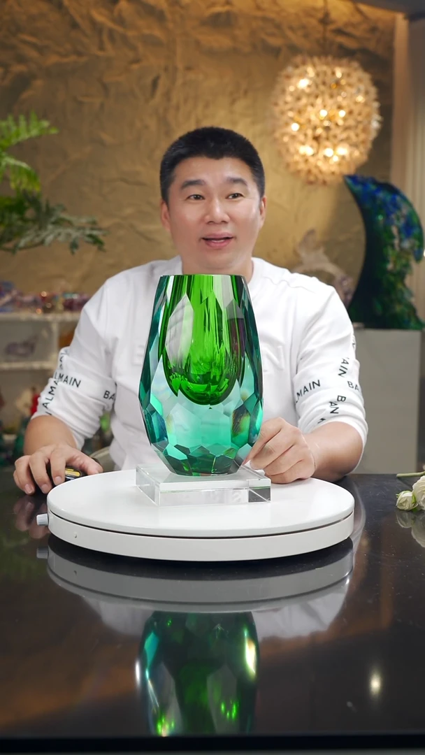摆件小**下福利蓝绿切面花瓶