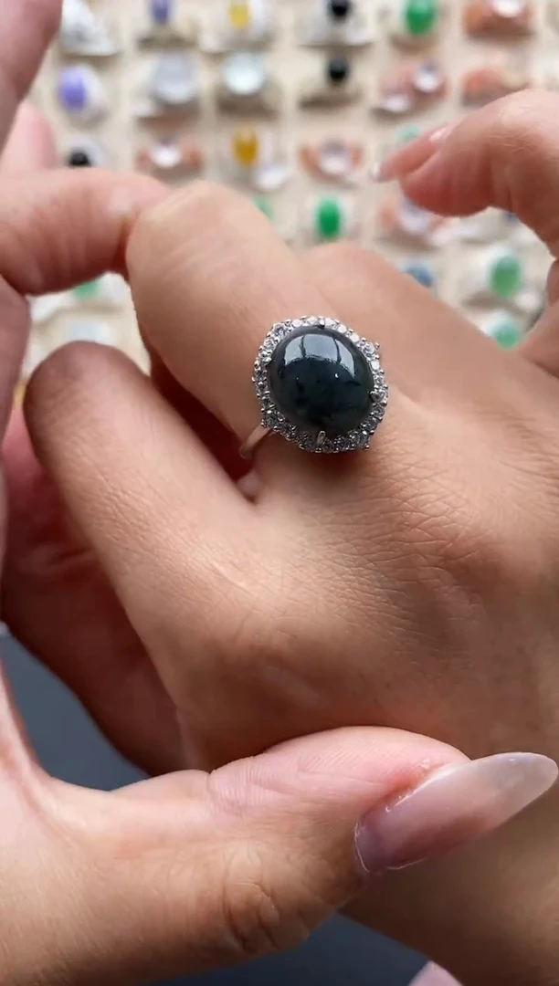 银S925镶嵌戒指翡翠缅甸天然A货翡翠11   4-4