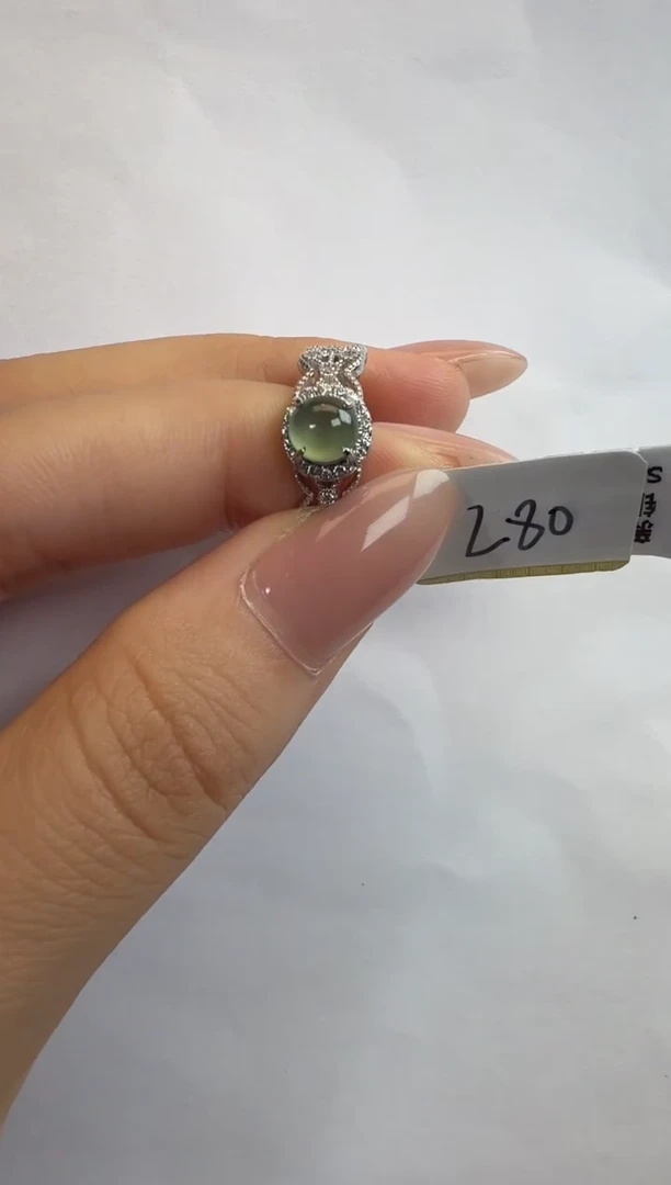 银S925镶嵌戒指翡翠925银镶缅甸A货翡翠戒指