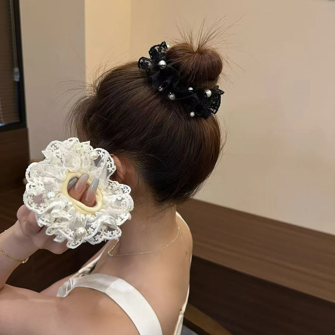 依牧日韩原创设计钉珠蕾丝花边甜美风发圈发绳超仙气质发圈