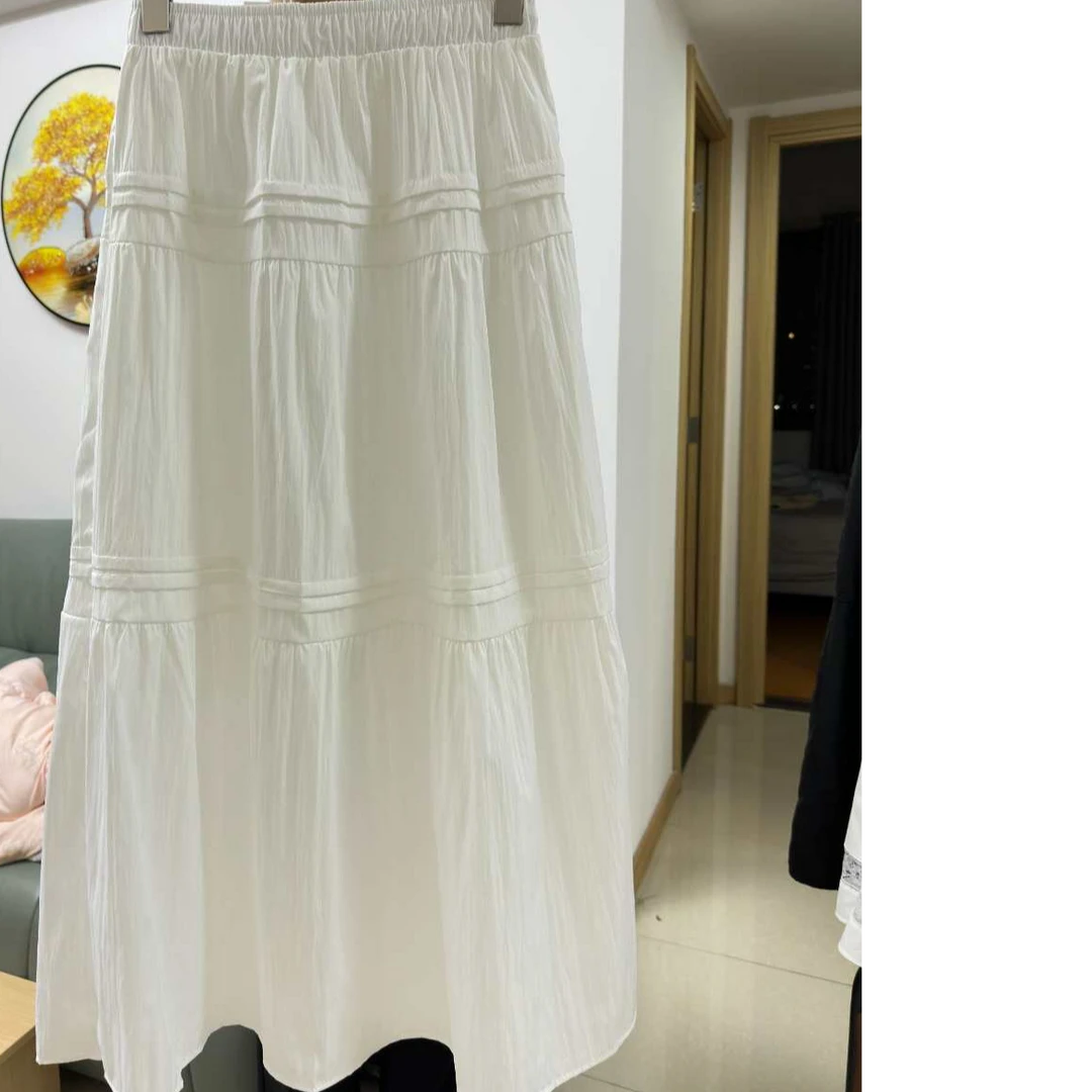 白色半身裙女春夏季2025新款高腰垂感a字中长款蓬蓬蛋糕裙#1658