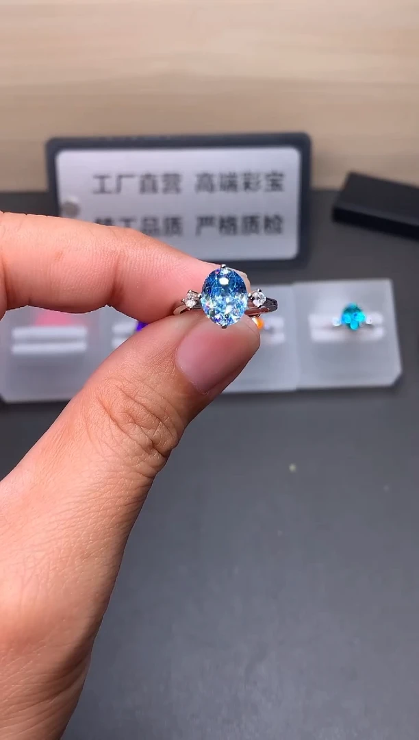银S925镶嵌戒圈海蓝宝石111