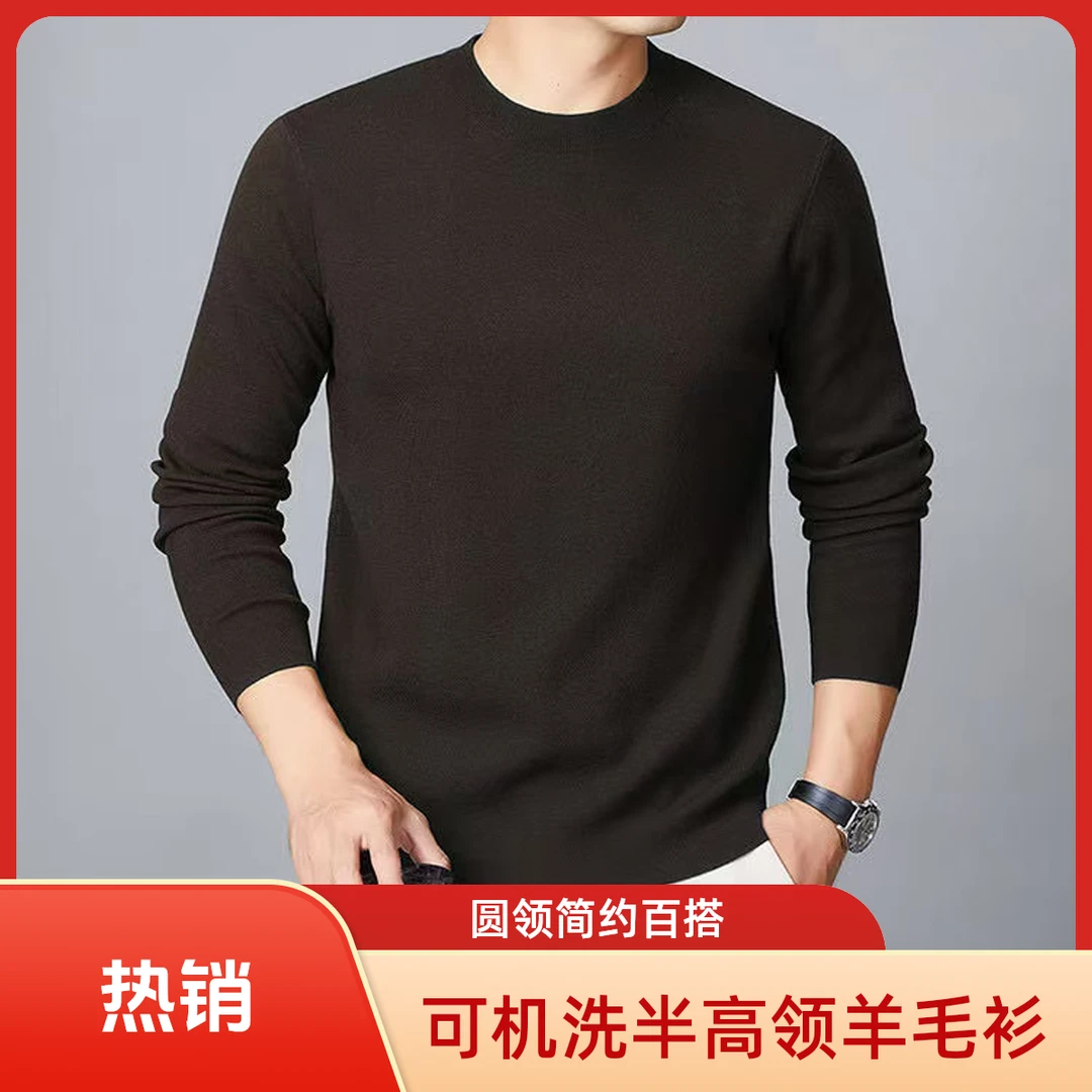爆款【可机洗100男士半高领精纺羊毛衫】保暖舒适时尚百搭商务休闲