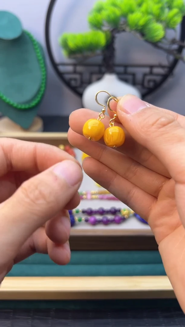 【闪购商品】蜜蜡耳饰14K金镶嵌E01