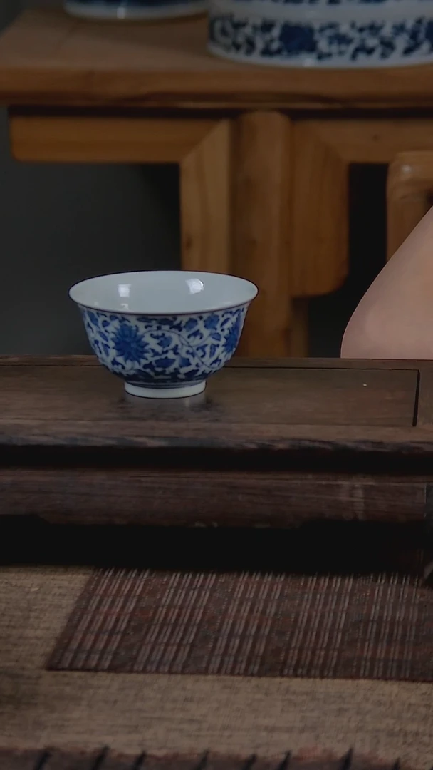 杯折葵非器手工手绘缠枝莲撇口杯微瑕