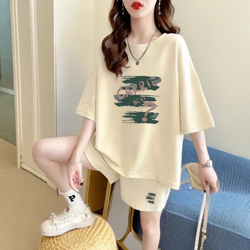 夏季洋气显瘦半袖休闲运动套装女装2025新款爆款韩版宽松薄款学生