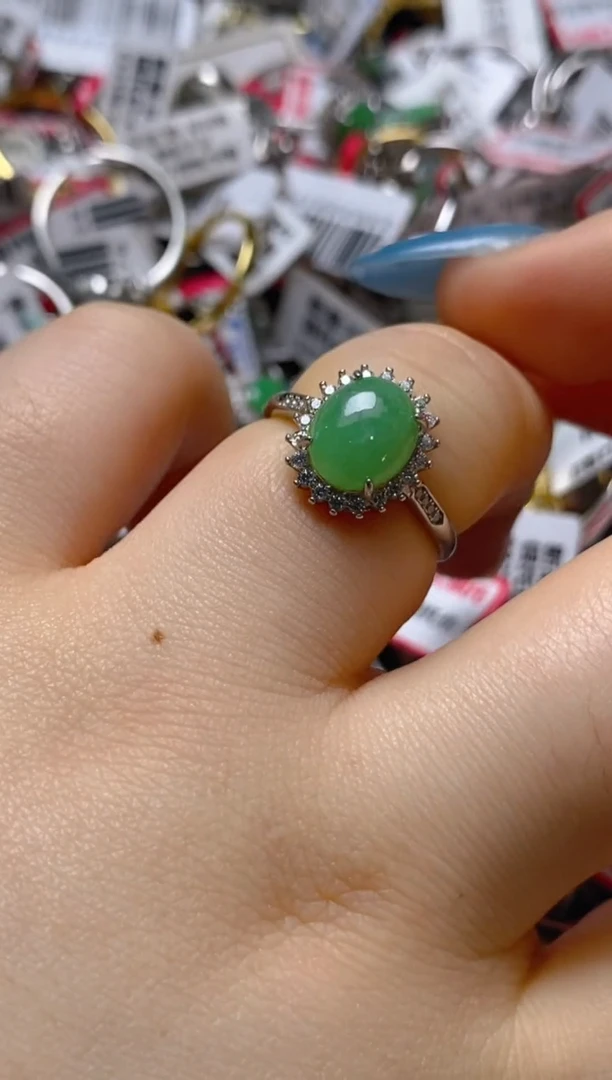 银S925镶嵌戒指翡翠百内无证书