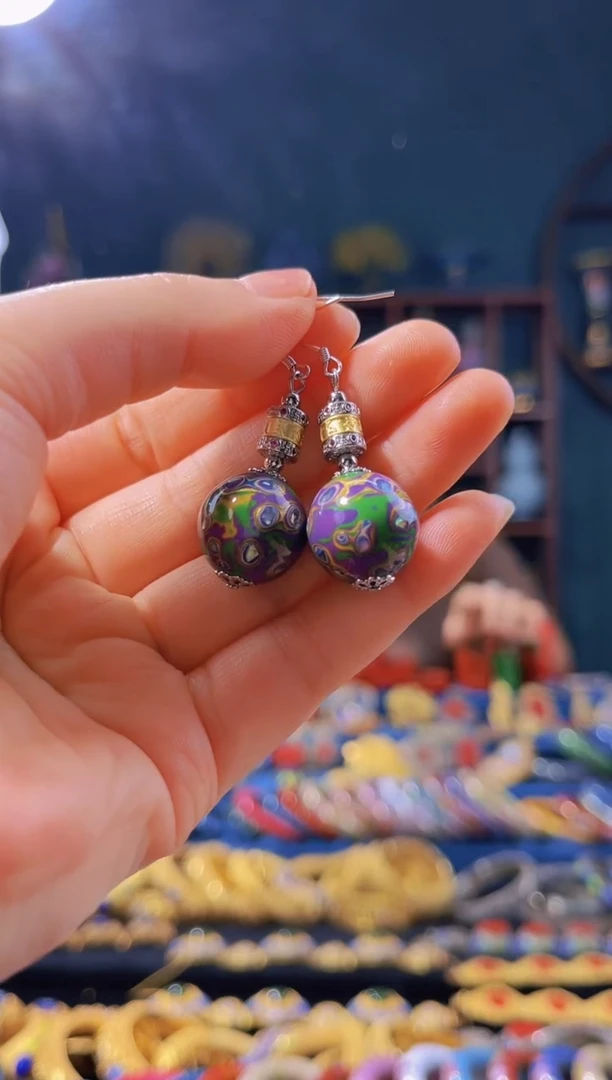 【闪购商品】非遗技艺 犀皮漆耳环 紫