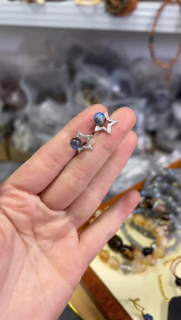 【闪购商品】月光石手链银S925镶嵌灰月光银镶嵌款耳钉[3648]