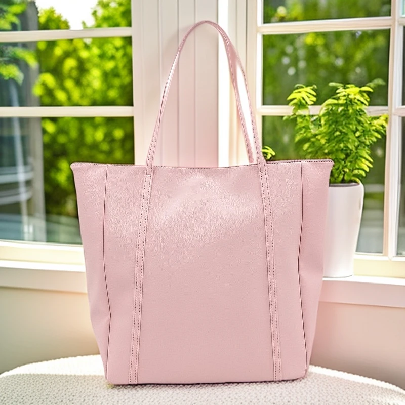 外贸工厂尾货大容量通勤女包出口欧美时尚单肩包大包粉色托特包包