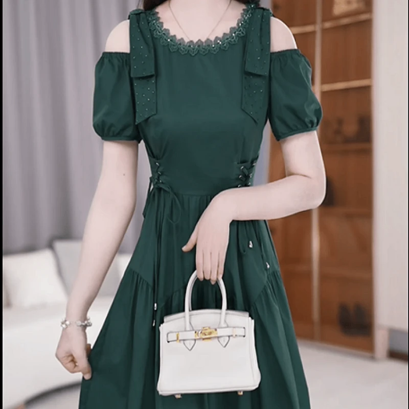 2025夏季新款高端精致时尚优雅气质法式收腰显瘦减龄中长款连衣裙