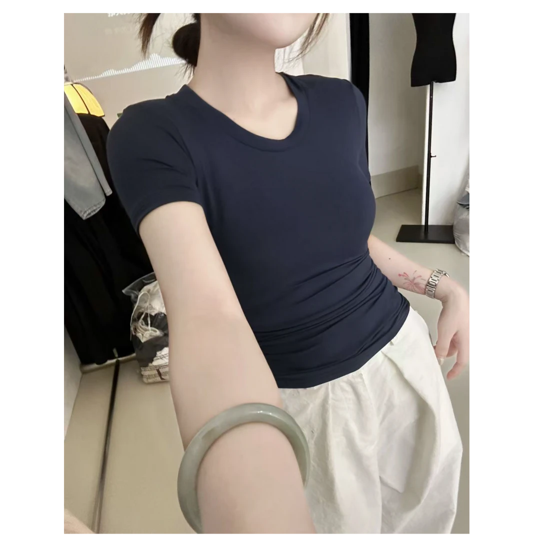 经典skim* 辣妹圆领短袖纸片人t恤夏新款显瘦修身百搭弹力上衣女