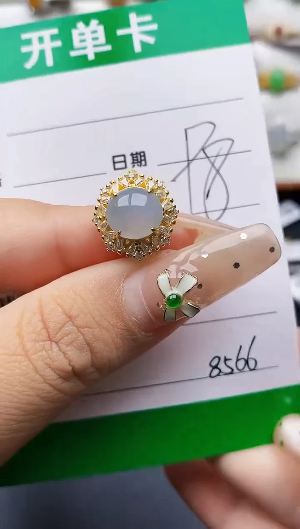 翡翠戒指银S925镶嵌8566