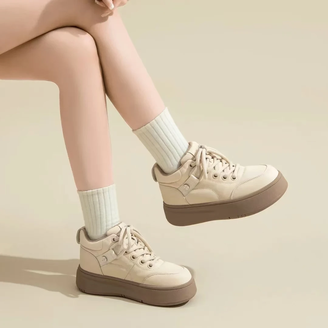 （千家）百搭面包鞋简约风运动休闲鞋舒适厚底鞋高帮板鞋女鞋1123