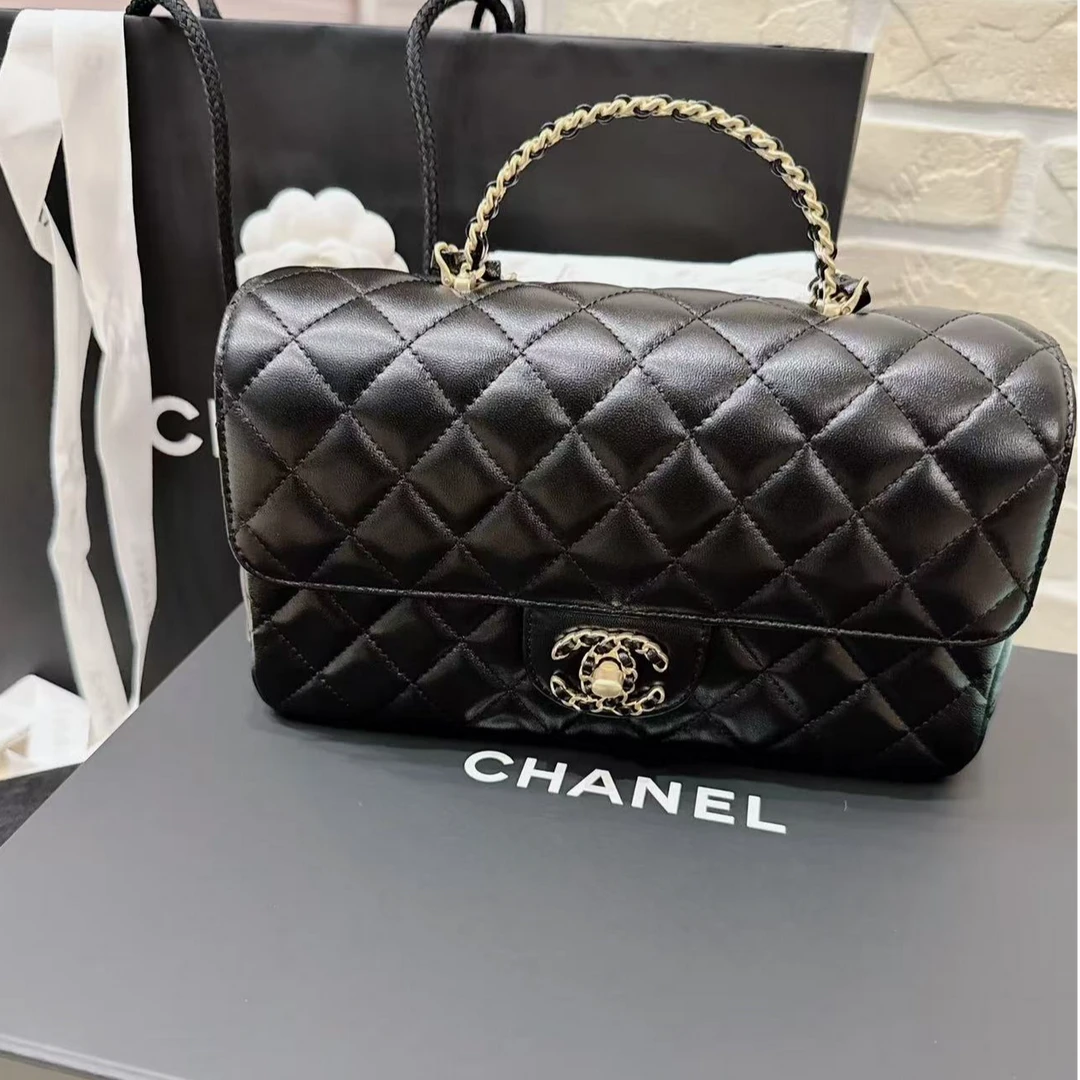 99新 Chanel/香奈儿  黑金字母镶钻手柄CF链条包 芯片款16717808