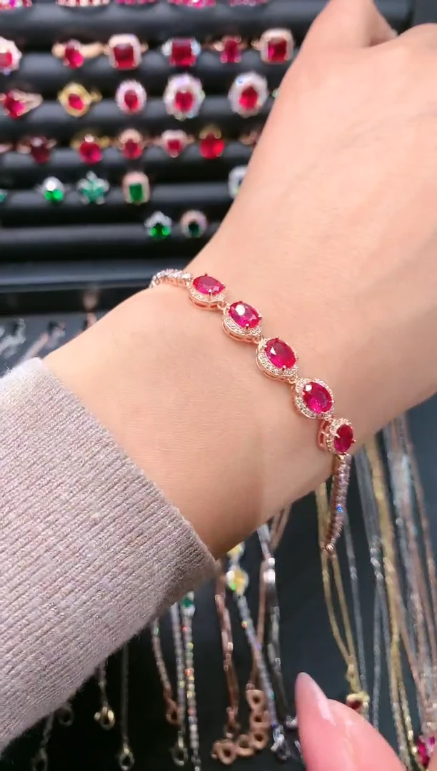 【闪购商品】红宝石手链银S925镶嵌1玫瑰金