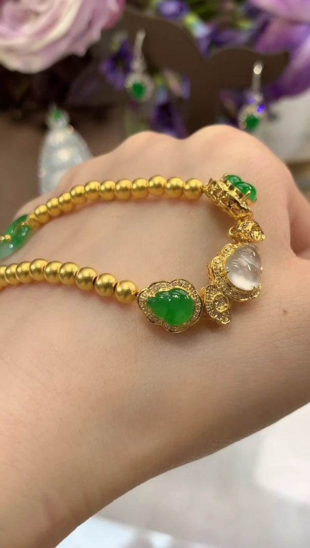 18K金镶嵌手链翡翠夏日珠宝A61