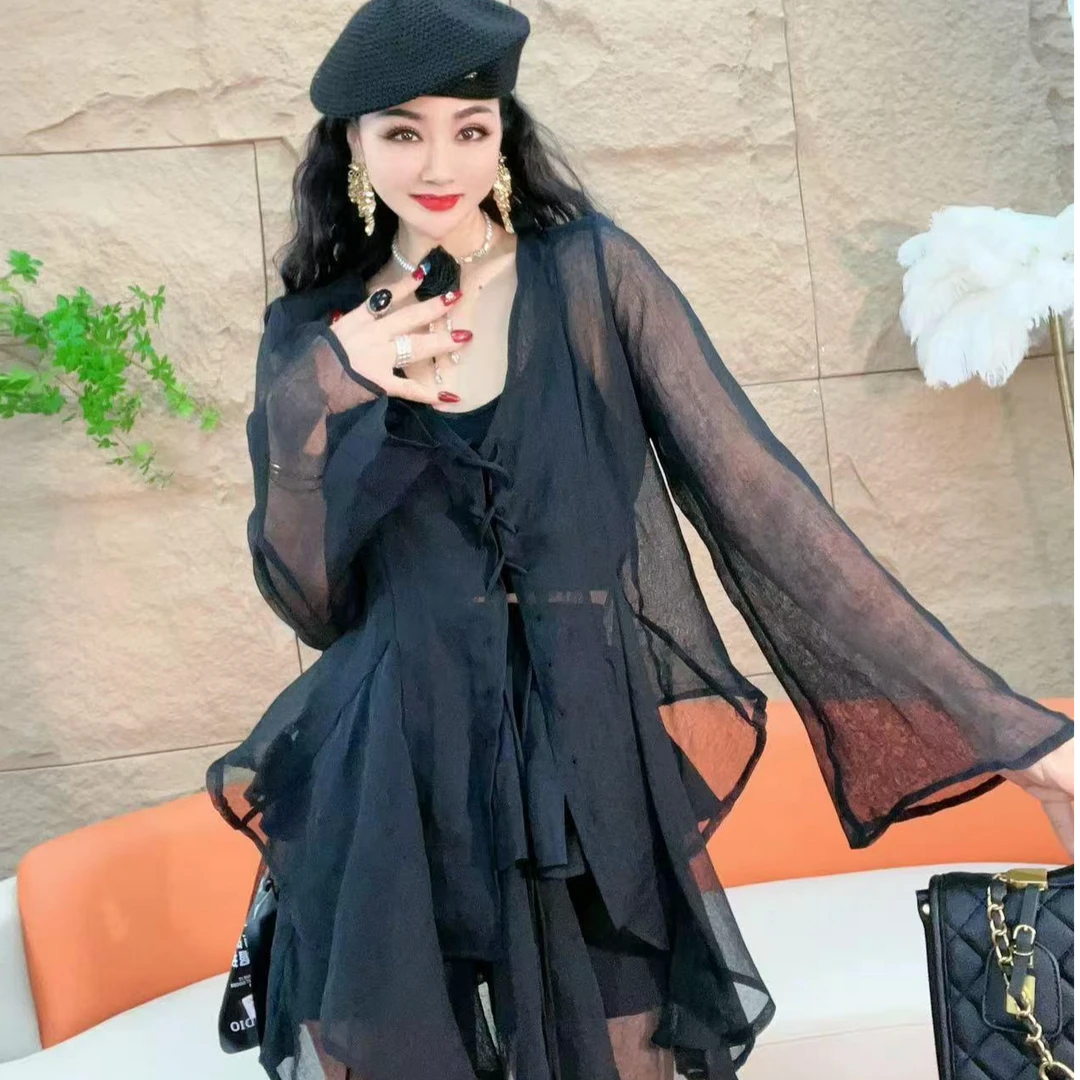 9002【凡家衣橱】时尚百搭洋气性感微透套装