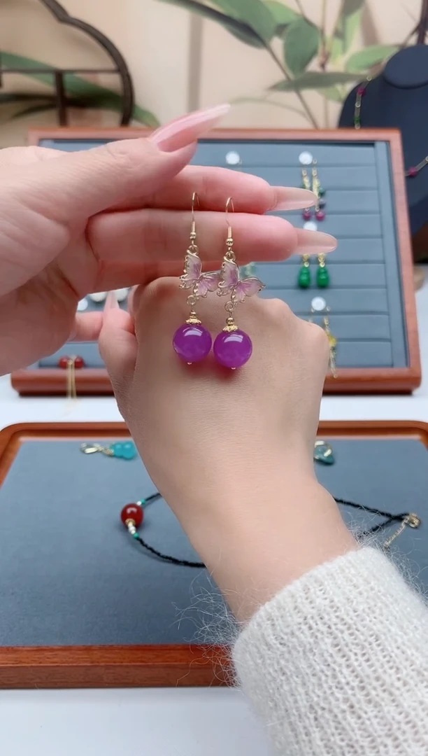 【闪购商品】玛瑙/玉髓耳饰银S925镀金镶嵌6506