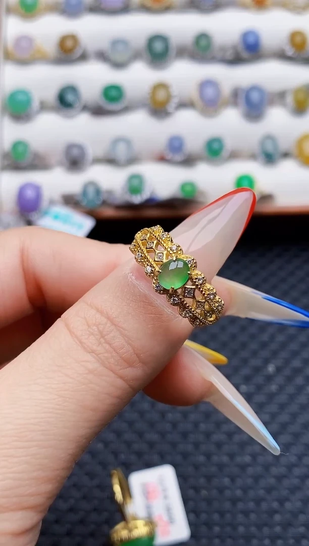 银S925镶嵌戒指翡翠0349